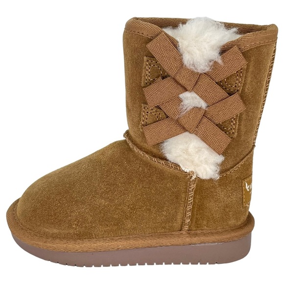 Koolaburra UGG Toddler’s 6 Victoria Short Boot Tan Suede Leather Faux Fur Lining - Picture 2 of 11